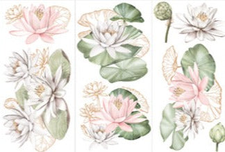 WATER LILIES - 3 sheets - 15cm x 30cm each - Redesign Decor Transfer Decal