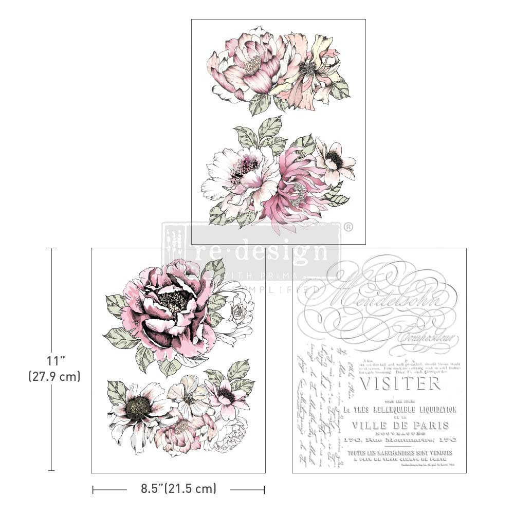 DESERT ROSE - 3 sheets - 21.5cm x 27.9cm each - Redesign Decor Transfer Decal