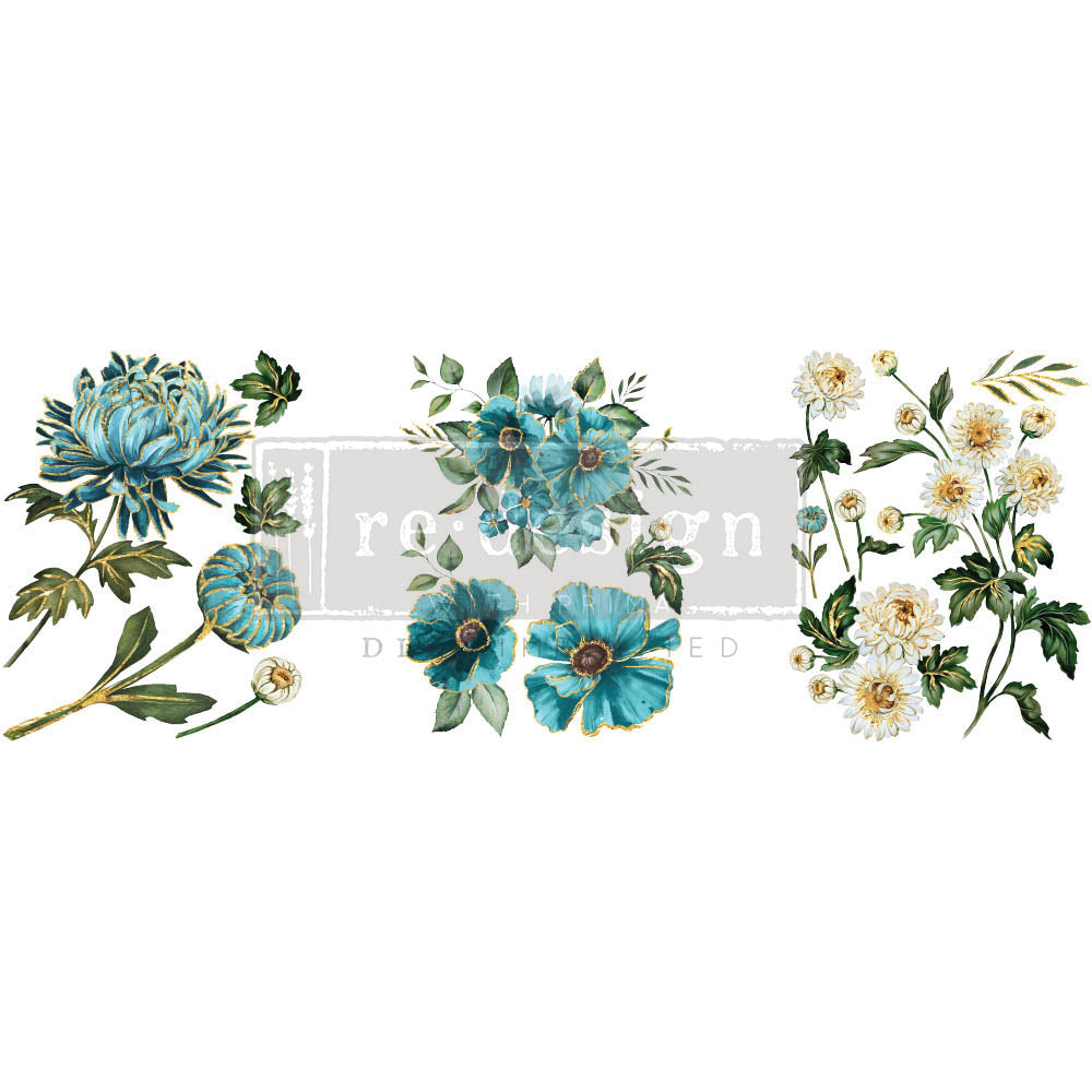 GILDED FLORAL - 3 sheets - 21.5cm x 27.9cm each - Redesign Decor Transfer Decal