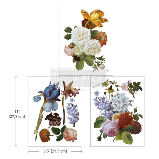 BLOSSOMED BEAUTIES - 3 sheets - 21.5cm x 27.9cm each - Redesign Decor Transfer Decal
