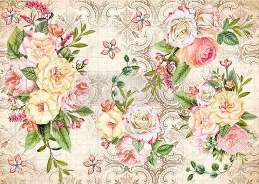 AMIABLE ROSES - Rice Paper for Decoupage– 11.5″ X 16.25″ Re-Design with Prima