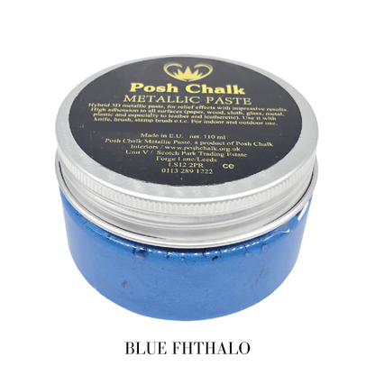 BLUE FHATHALO Smooth Metallic Paste by Posh Chalk, Mixed Media - Raised Stencil Medium, 110ml pot