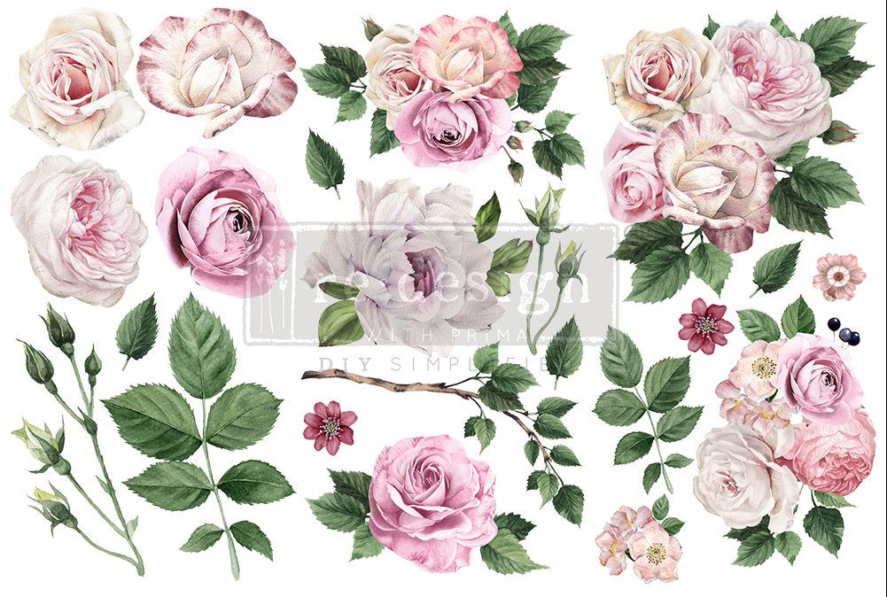 DELICATE ROSES - 3 sheets - 6" x 12" each - Redesign Decor Transfer Decal