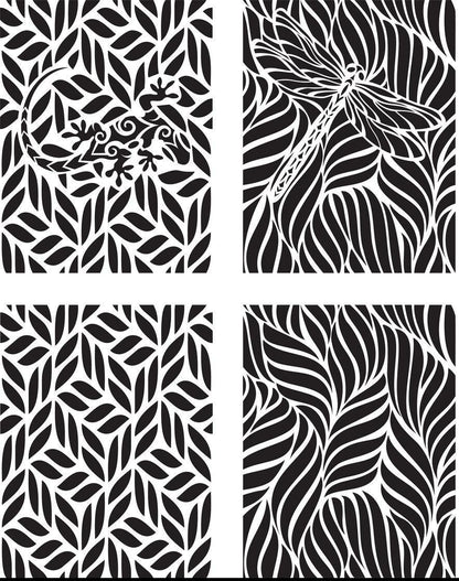 ENCHANTED GARDEN 4 Part Stencils 17.78cm x 22.86cm each by Belles and Whistles