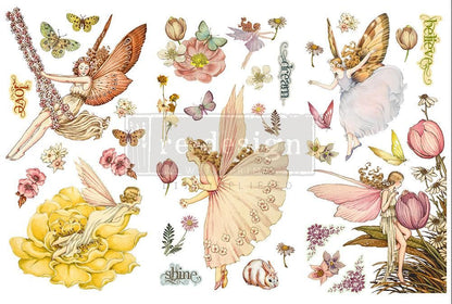 FAIRY FLOWERS - 3 sheets - 6" x 12" each - Redesign Decor Transfer Decal