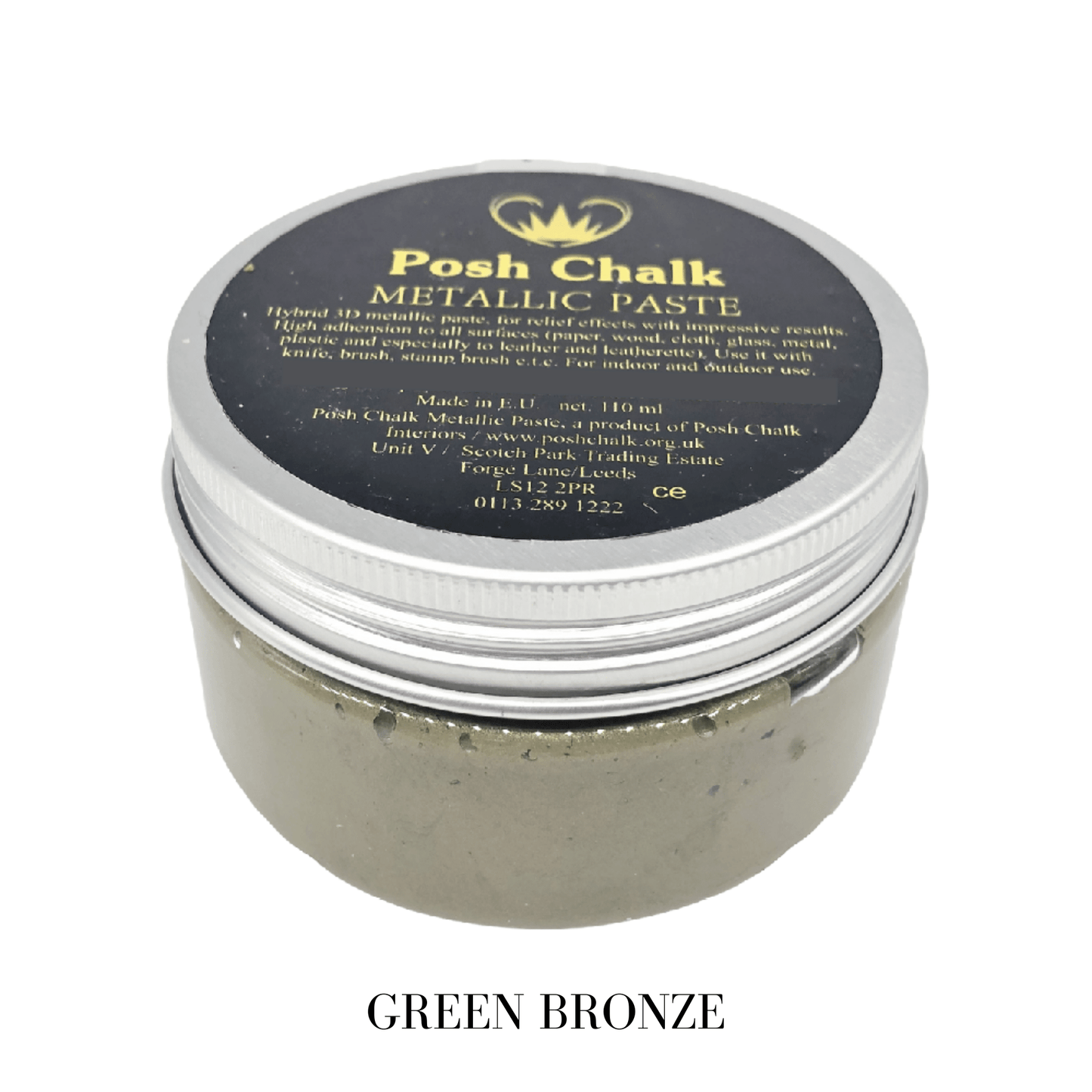 GREEN BRONZE Smooth Metallic Paste by Posh Chalk, Mixed Media - Raised Stencil Medium, 110ml pot