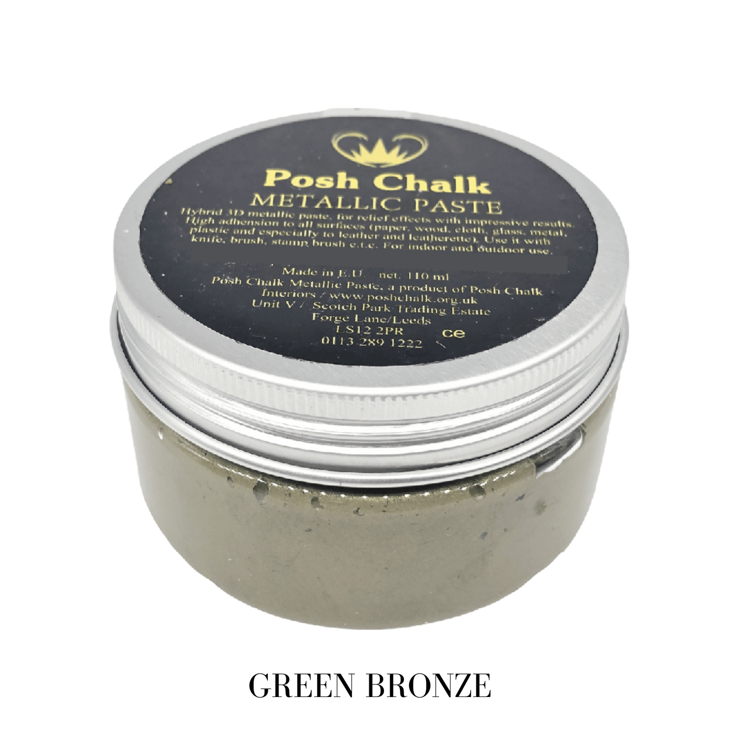 GREEN BRONZE Smooth Metallic Paste by Posh Chalk, Mixed Media - Raised Stencil Medium, 110ml pot