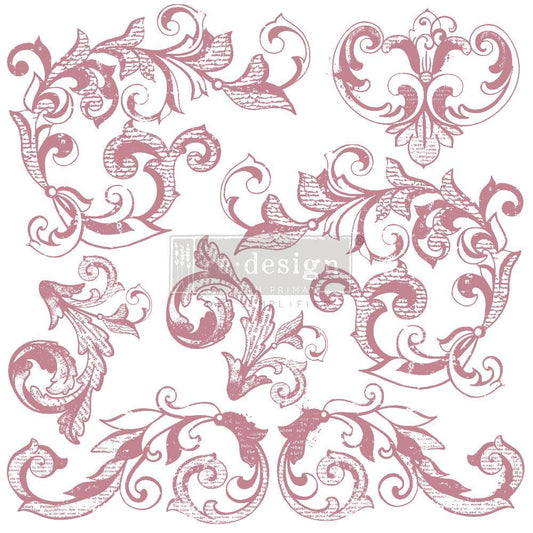 CLEAR CLING DECOR STAMP - Elegant Scrolls - ReDesign with Prima - 7 piece