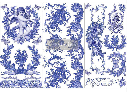 FRENCH BLUE - 3 sheets - 15cm x 30cm each - Redesign Decor Transfer Decal