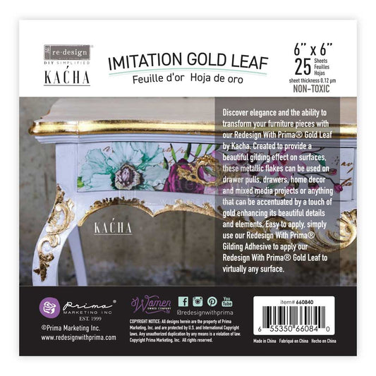 IMITATION GOLD LEAF SHEETS - Kacha - ReDesign with Prima - 25 sheets - 6"x6"