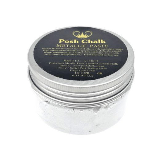 WHITE TITANIUM Smooth Metallic Paste by Posh Chalk, Mixed Media - Raised Stencil Medium, 110ml pot