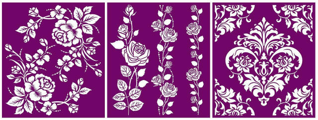 ROSES Silk Screen Stencils 3 designs 8" x 10" by Belles and Whistles