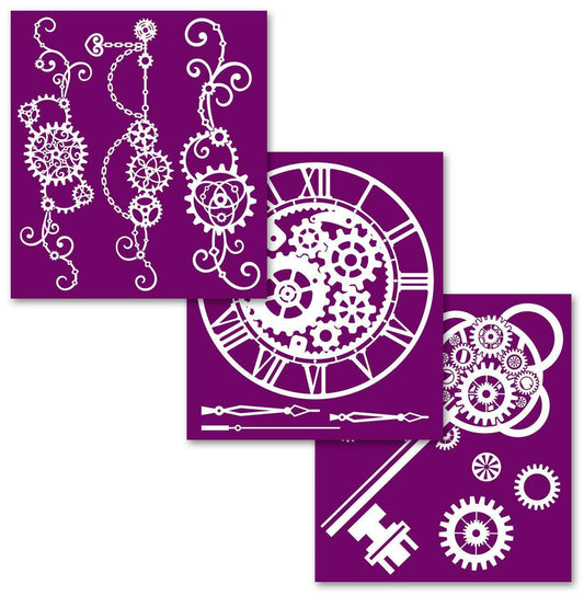 STEAMPUNK Silk Screen Stencils 3 designs 8" x 10" by Belles and Whistles