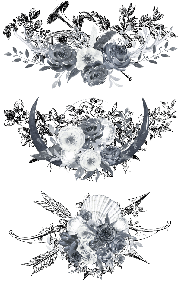 BOHO NOIR - 3 parts - Hokus Pokus Rub On Decor Transfer Decal - Furniture Transfer - Baillea's Interiors -