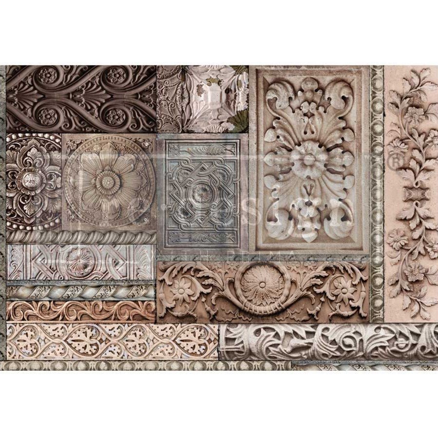 CARVED STONEWORK - A1 Rice Paper for Decoupage - LARGE - 59.4cm x 84.1cm - Re-Design with Prima - Decoupage - Baillea's Interiors -