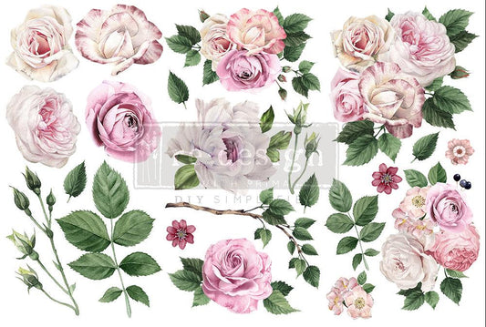DELICATE ROSES - 3 sheets - 6" x 12" each - Redesign Decor Transfer Decal - Furniture Transfer - Baillea's Interiors -