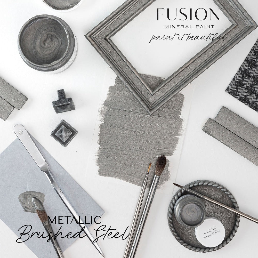 Fusion Metallics - BRUSHED STEEL - 37ml/250ml - Paint - Metallic - Baillea's Interiors -