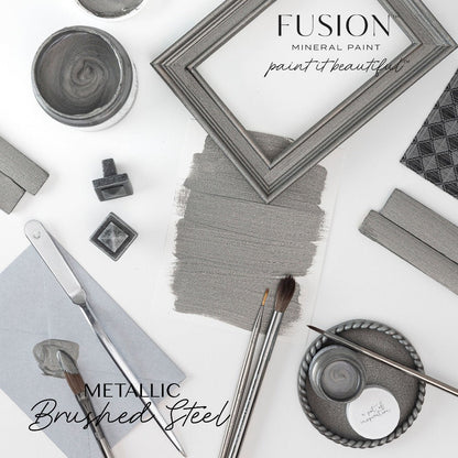 Fusion Metallics - BRUSHED STEEL - 37ml/250ml - Paint - Metallic - Baillea's Interiors -