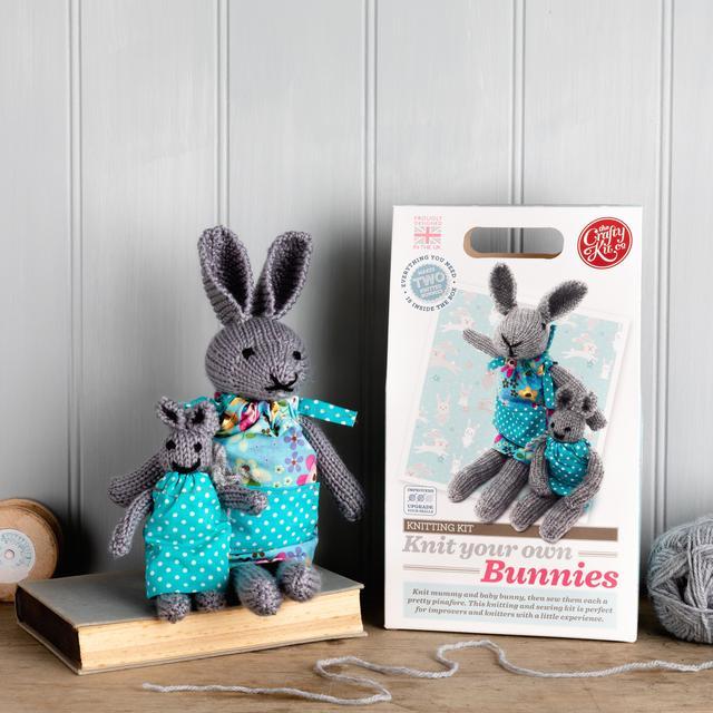 Knit Your Own Bunnies Kit - Finished Size Approx 35cm mum, 20cm baby - Craft Kits - Baillea's Interiors -