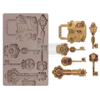 MECHANICAL LOCK & KEYS STEAMPUNK Decor Mould Re-Design with Prima 5" x 8" - Moulds - Baillea's Interiors -