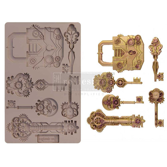 MECHANICAL LOCK & KEYS STEAMPUNK Decor Mould Re-Design with Prima 5" x 8" - Moulds - Baillea's Interiors -
