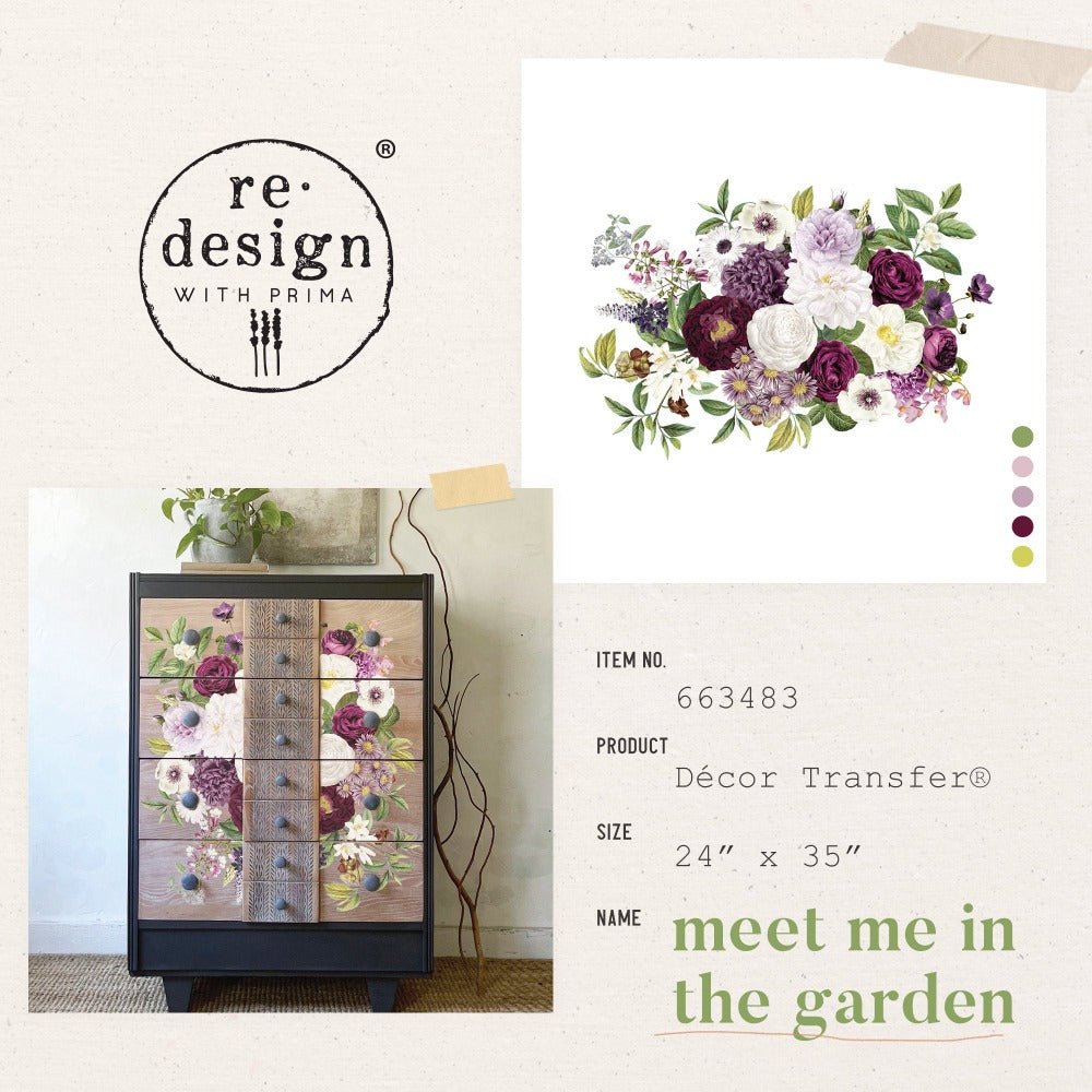 MEET ME IN THE GARDEN - 24" x 35" - Redesign Decor Transfer Decal - Furniture Transfer - Baillea's Interiors -