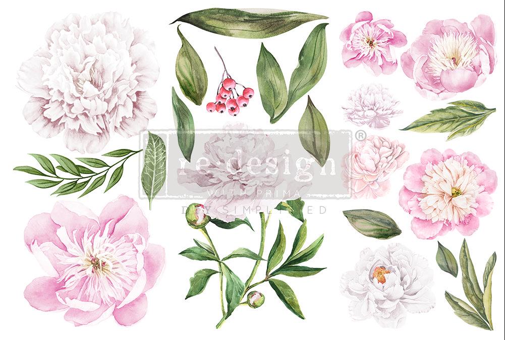 MORNING PEONIES - 3 sheets - 6" x 12" each - Redesign Decor Transfer Decal - Furniture Transfer - Baillea's Interiors -