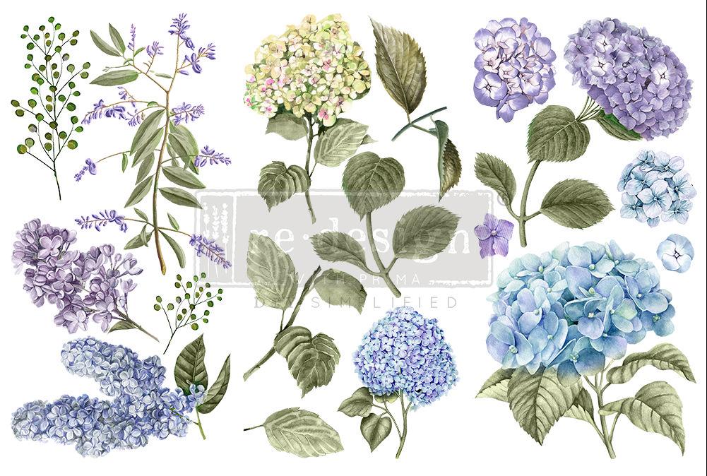 MYSTIC HYDRANGEA - 3 sheets - 6" x 12" each - Redesign Decor Transfer Decal - Furniture Transfer - Baillea's Interiors -