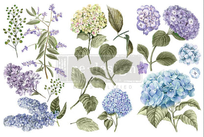MYSTIC HYDRANGEA - 3 sheets - 6" x 12" each - Redesign Decor Transfer Decal - Furniture Transfer - Baillea's Interiors -