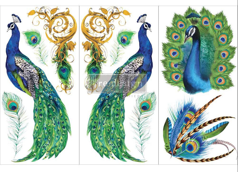 PEACOCK PARADISE - 3 sheets - 15cm x 30cm each - Redesign Decor Transfer Decal - Furniture Transfer - Baillea's Interiors -