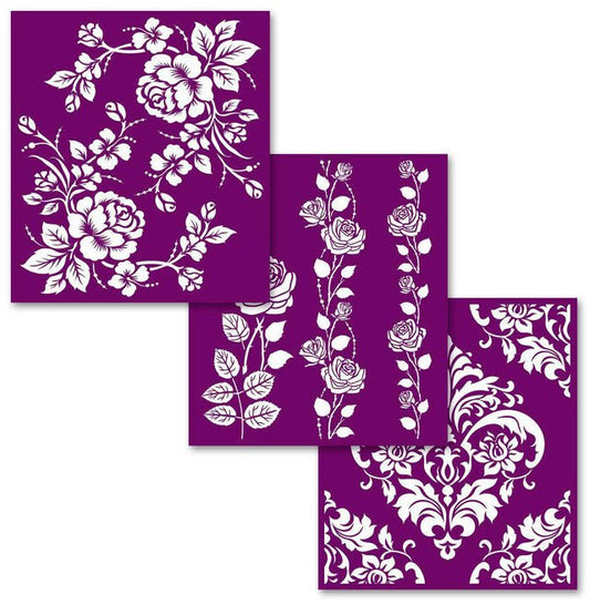 ROSES Silk Screen Stencils 3 designs 8" x 10" by Belles and Whistles - Stencil - Baillea's Interiors -