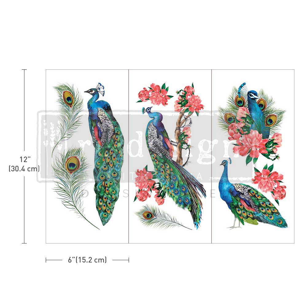 ROYAL PEACOCK - 3 sheets - 15cm x 30cm each - Redesign Decor Transfer Decal - Furniture Transfer - Baillea's Interiors -