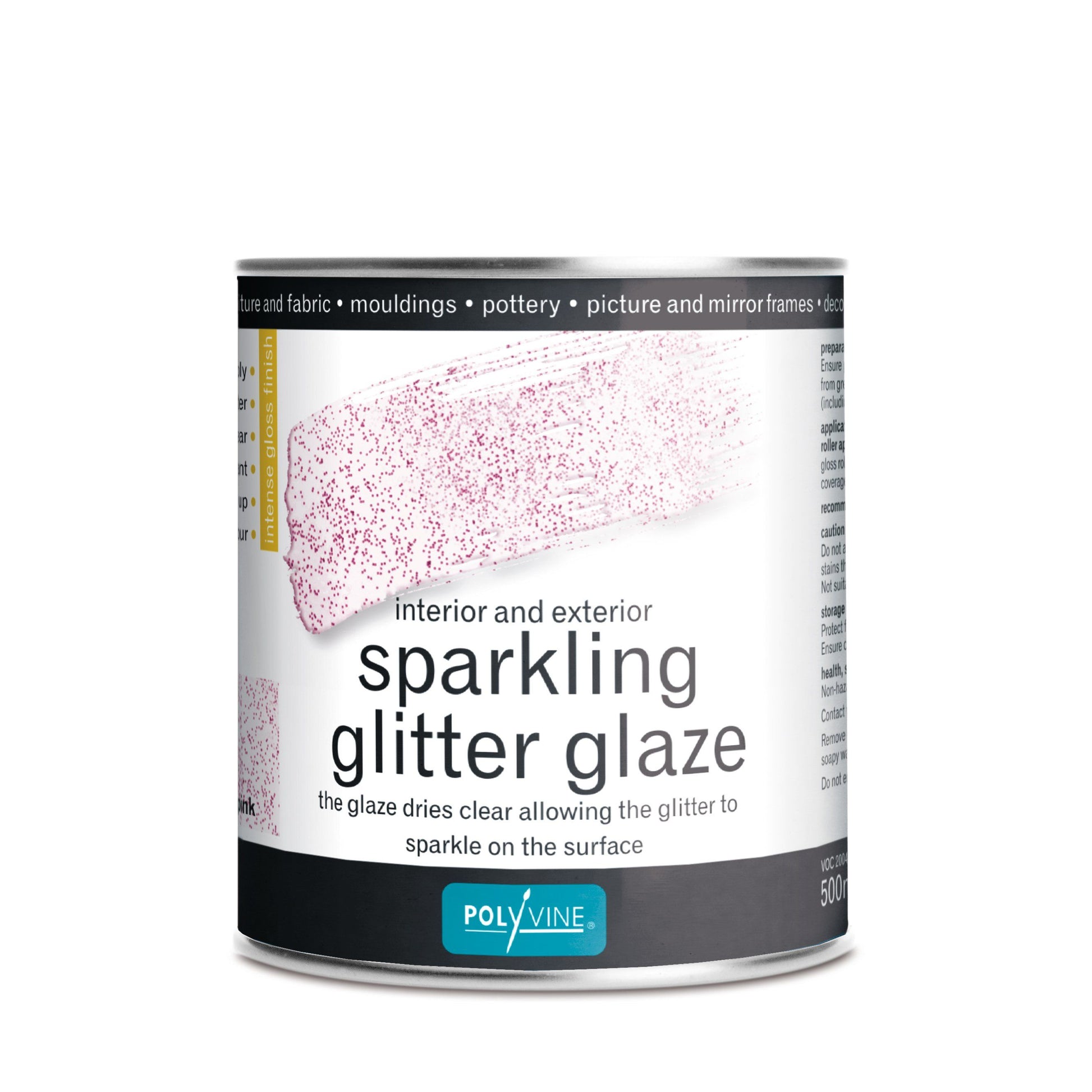 Polyvine -Sparkling Glitter Glaze - Pink - High Gloss Finish - 500ml