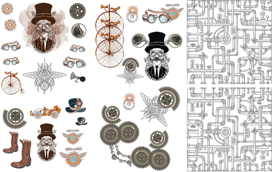 STEAMPUNK - 38.8" x 24.8" - Belles and Whistles Furniture Decor Transfer - Furniture Transfer - Baillea's Interiors -