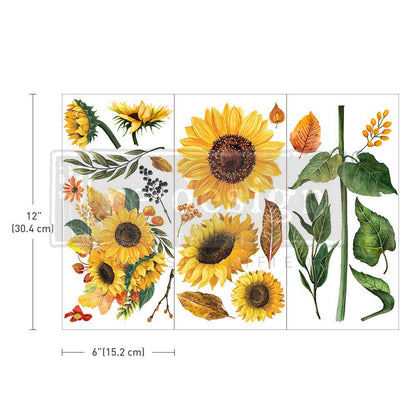SUNFLOWER AFTERNOON- 3 sheets - 15cm x 30cm each - Redesign Decor Transfer Decal - Furniture Transfer - Baillea's Interiors -