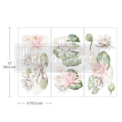 WATER LILIES - 3 sheets - 15cm x 30cm each - Redesign Decor Transfer Decal - Furniture Transfer - Baillea's Interiors -