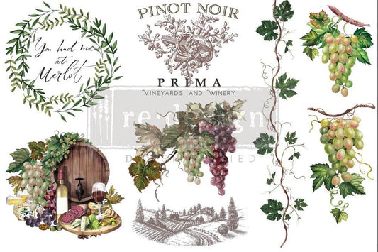 WINE - 3 sheets - 15cm x 30cm each - Redesign Decor Transfer Decal - Furniture Transfer - Baillea's Interiors -